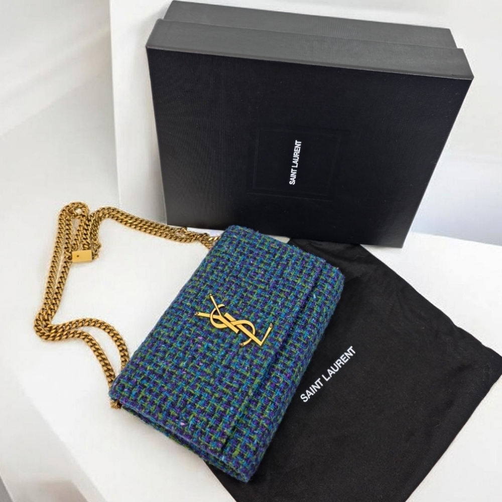 ✨️Authentic Saint Laurent Kate Small Chain Bag in Blue tweed  - Picture 3 of 16